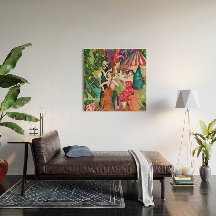 Festive holiday music concert in the forest Wood Wall Art Gallery Image 2