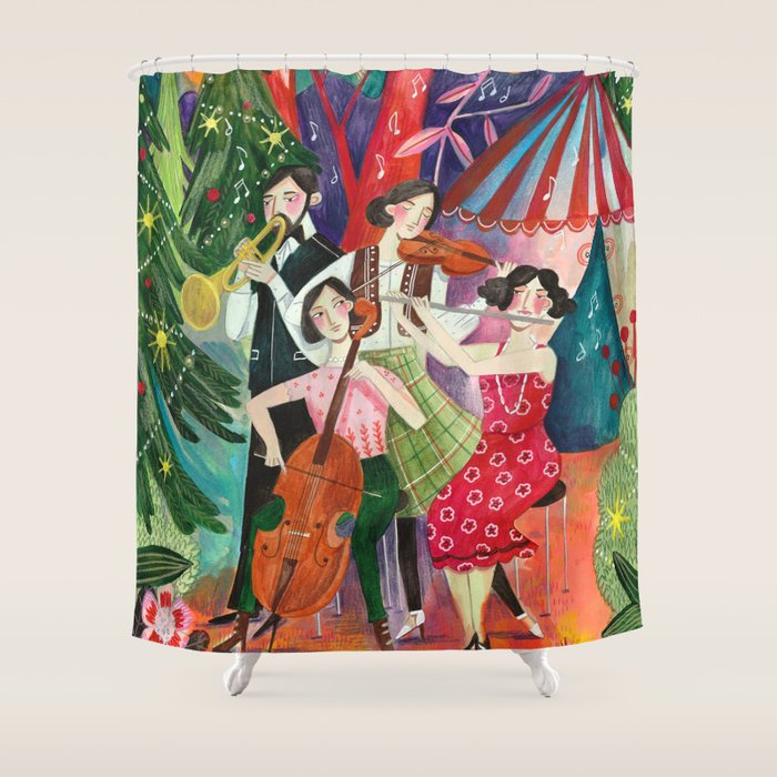 Festive holiday music concert in the forest Shower Curtain Gallery Image 1