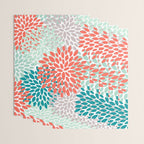 Floral Pattern, Orange, Teal, Mint Green, Flower Print Wrapping Paper Gallery Image 3