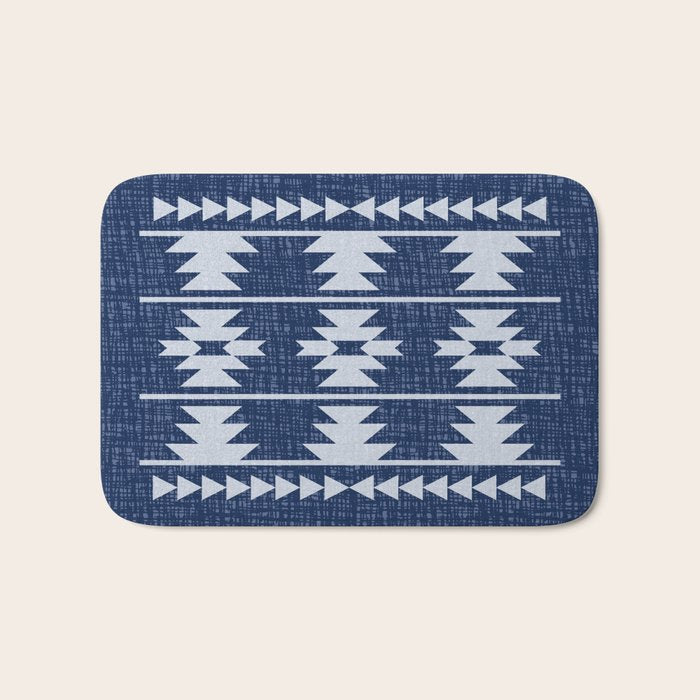 Southwestern Pattern 128 Indigo Blue Bath Mat Gallery Image 1