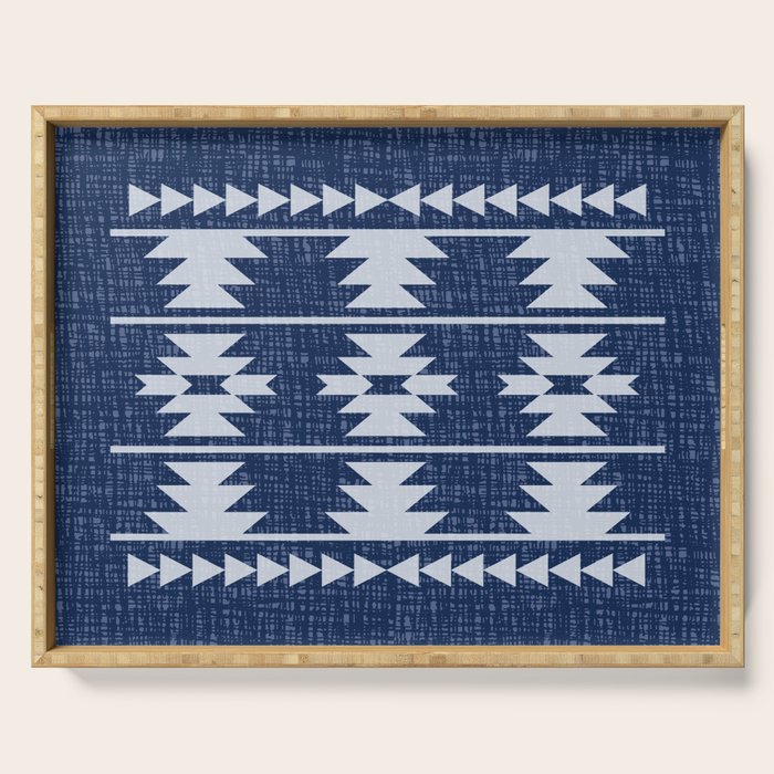 Southwestern Pattern 128 Indigo Blue Serving Tray Gallery Image 1
