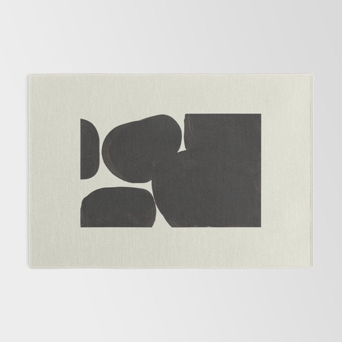 Black & White Minimalist Abstract Shapes Patterns Black Ink Painting Rug Gallery Image 2
