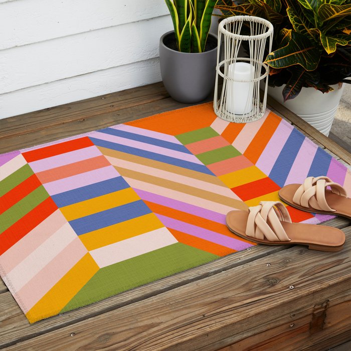 Bold Playful Bauhaus Geometric stripes 1 Outdoor Rug Gallery Image 2