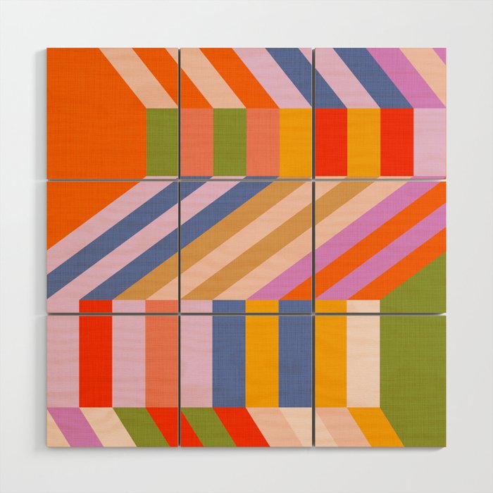 Bold Playful Bauhaus Geometric stripes 1 Wood Wall Art Gallery Image 1