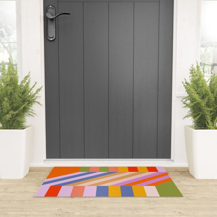 Bold Playful Bauhaus Geometric stripes 1 Welcome Mat Gallery Image 3
