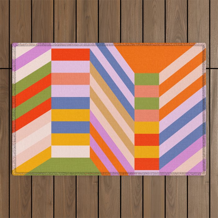 Bold Playful Bauhaus Geometric stripes 1 Outdoor Rug Gallery Image 1