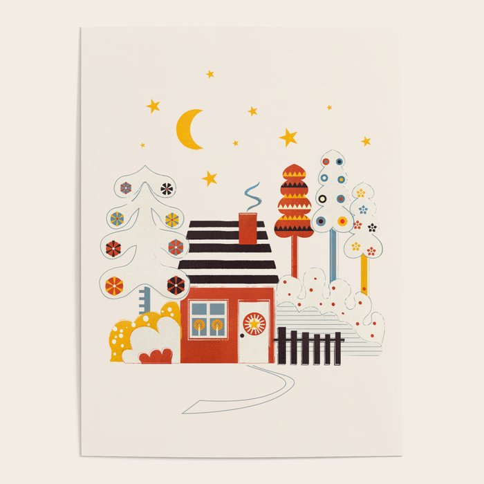 Christmas Winter Hut Illustration Poster Gallery Image 1