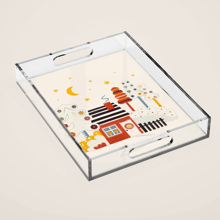 Christmas Winter Hut Illustration Acrylic Tray Gallery Image 1