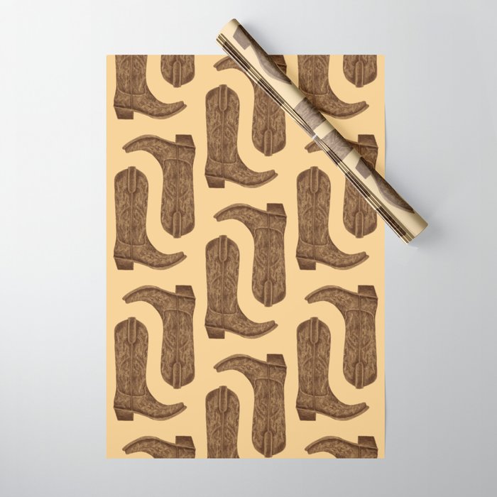 Brown Cowgirl Boot Wrapping Paper Gallery Image 1