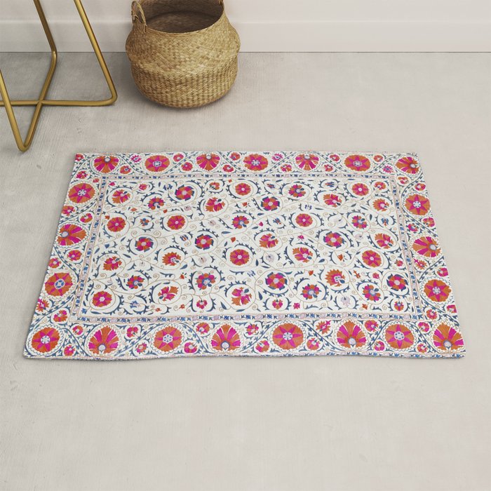 Kermina Suzani Uzbekistan Embroidery Print Rug Gallery Image 1