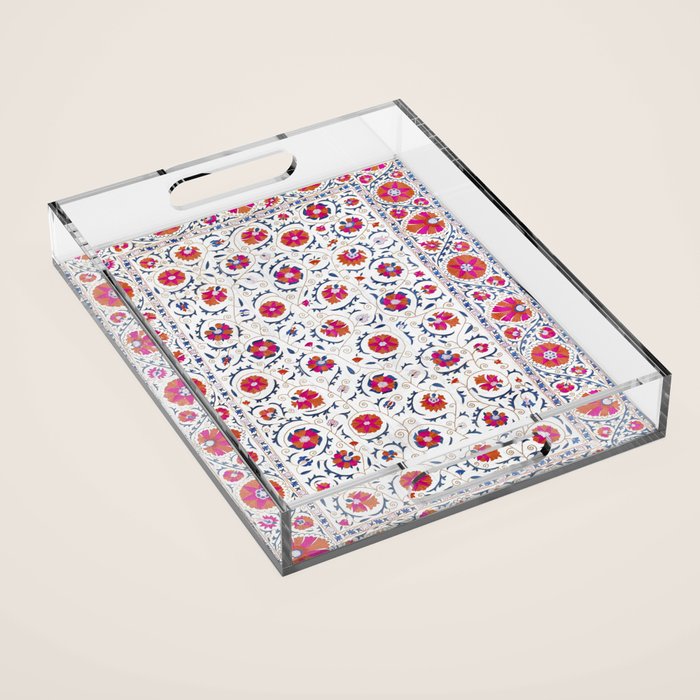 Kermina Suzani Uzbekistan Embroidery Print Acrylic Tray Gallery Image 1