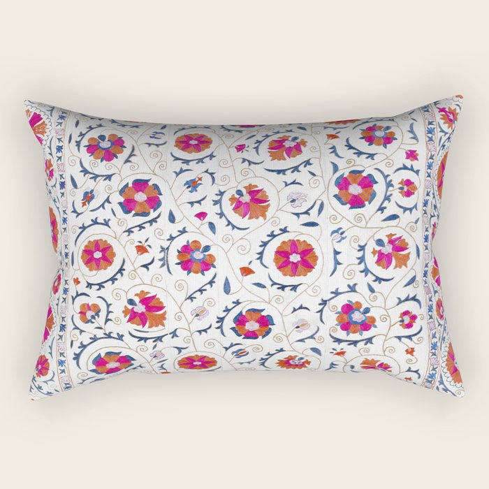 Kermina Suzani Uzbekistan Embroidery Print Rectangular Pillow Gallery Image 2