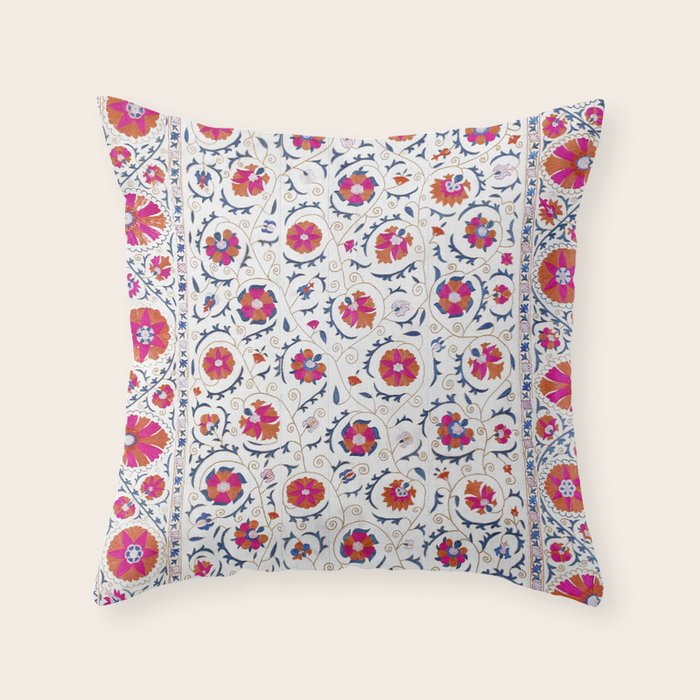 Kermina Suzani Uzbekistan Embroidery Print Throw Pillow Gallery Image 6