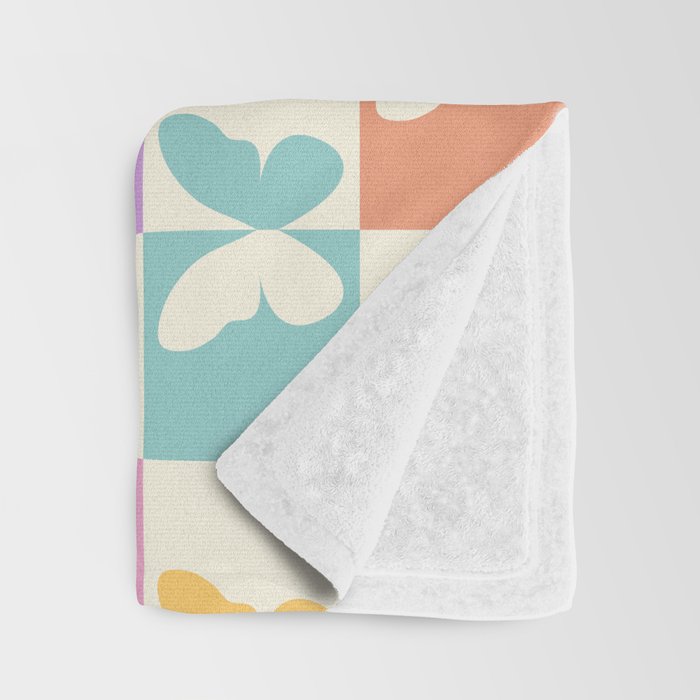 Retro Colorful Butterfly Checkered Pattern Throw Blanket Gallery Image 3