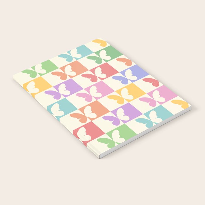 Retro Colorful Butterfly Checkered Pattern Notebook Gallery Image 1