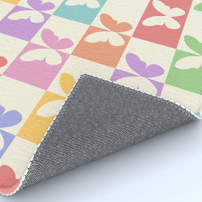 Retro Colorful Butterfly Checkered Pattern Rug Gallery Image 4