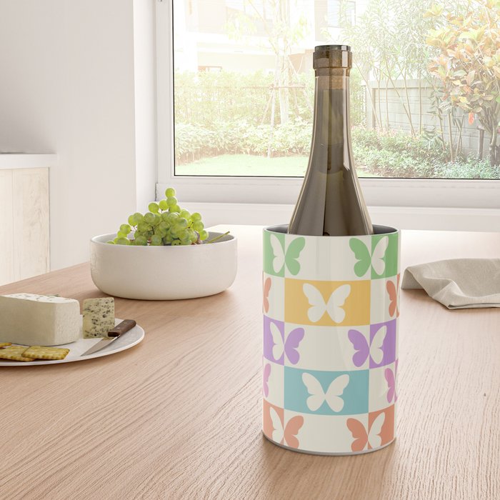 Retro Colorful Butterfly Checkered Pattern Wine Chiller Gallery Image 4