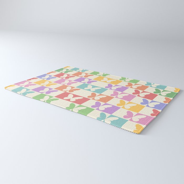 Retro Colorful Butterfly Checkered Pattern Rug Gallery Image 3