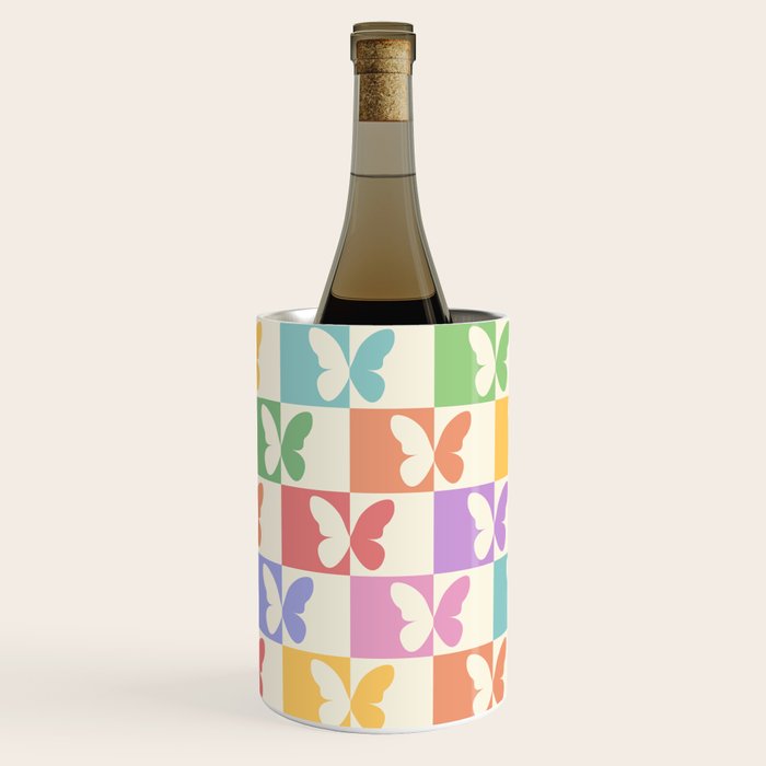Retro Colorful Butterfly Checkered Pattern Wine Chiller Gallery Image 2