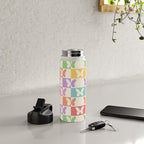 Retro Colorful Butterfly Checkered Pattern Water Bottle Gallery Image 4