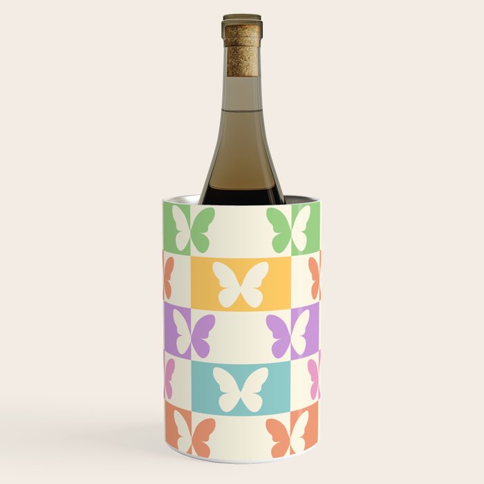 Retro Colorful Butterfly Checkered Pattern Wine Chiller Gallery Image 1