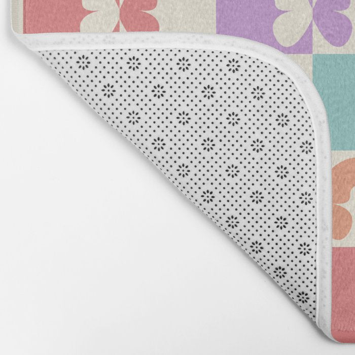 Retro Colorful Butterfly Checkered Pattern Bath Mat Gallery Image 2