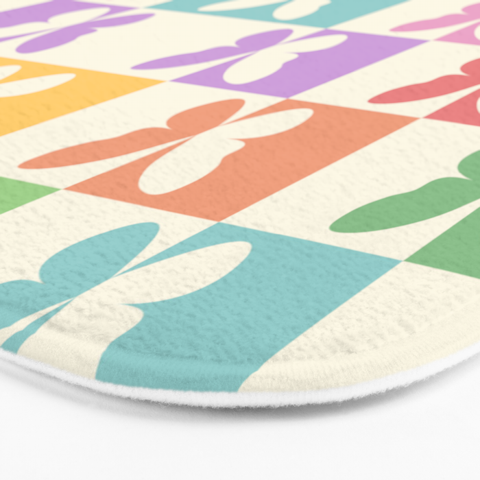 Retro Colorful Butterfly Checkered Pattern Bath Mat Gallery Image 3