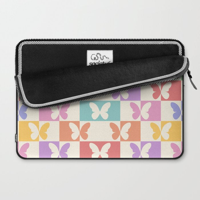 Retro Colorful Butterfly Checkered Pattern Laptop Sleeve Gallery Image 2