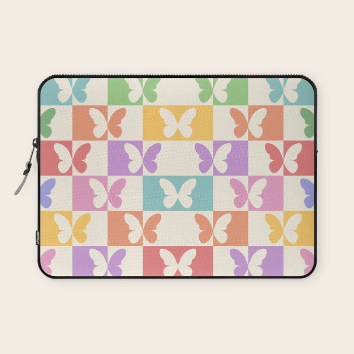 Retro Colorful Butterfly Checkered Pattern Laptop Sleeve Gallery Image 1