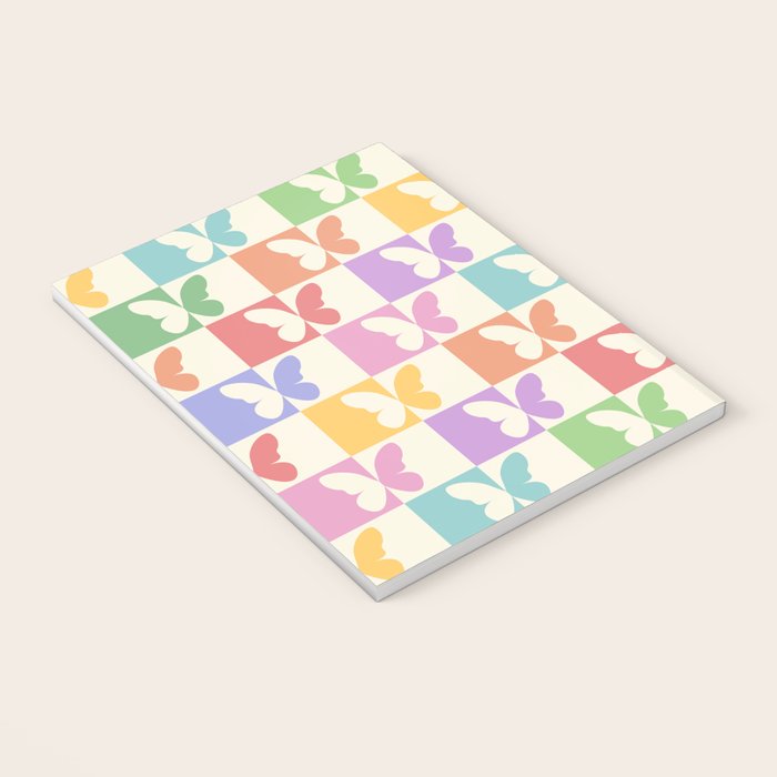Retro Colorful Butterfly Checkered Pattern Notebook Gallery Image 3