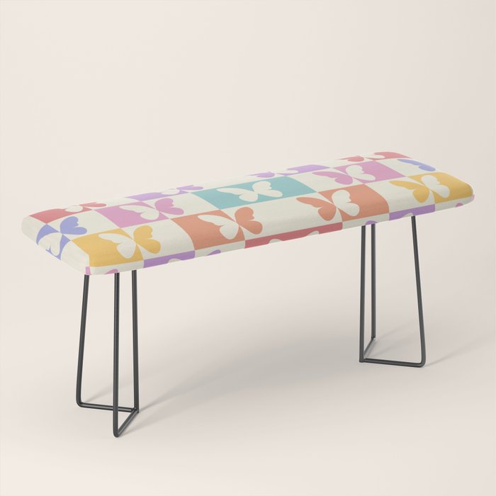 Retro Colorful Butterfly Checkered Pattern Bench Gallery Image 1