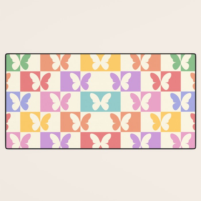 Retro Colorful Butterfly Checkered Pattern Desk Mat Gallery Image 3
