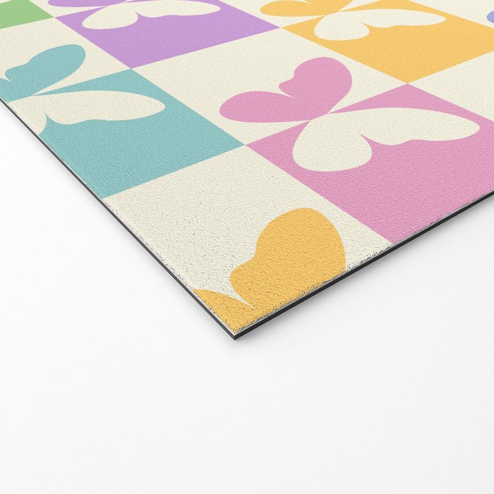 Retro Colorful Butterfly Checkered Pattern Welcome Mat Gallery Image 2