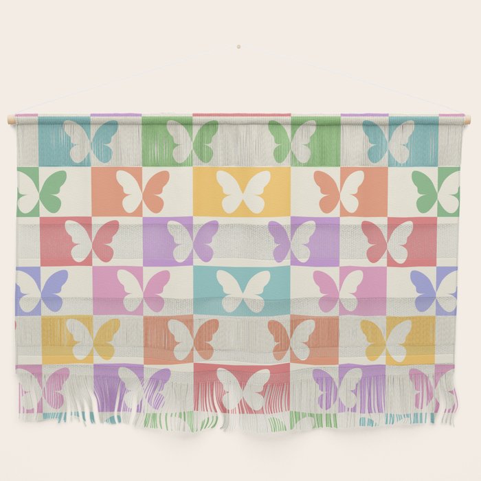 Retro Colorful Butterfly Checkered Pattern Wall Hanging Gallery Image 1