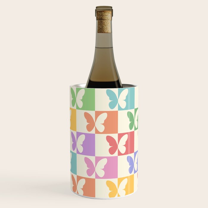 Retro Colorful Butterfly Checkered Pattern Wine Chiller Gallery Image 3