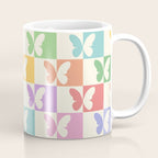 Retro Colorful Butterfly Checkered Pattern Coffee Mug Gallery Image 1