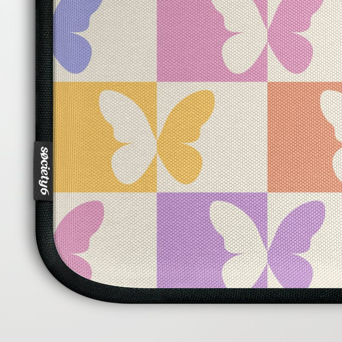 Retro Colorful Butterfly Checkered Pattern Laptop Sleeve Gallery Image 3
