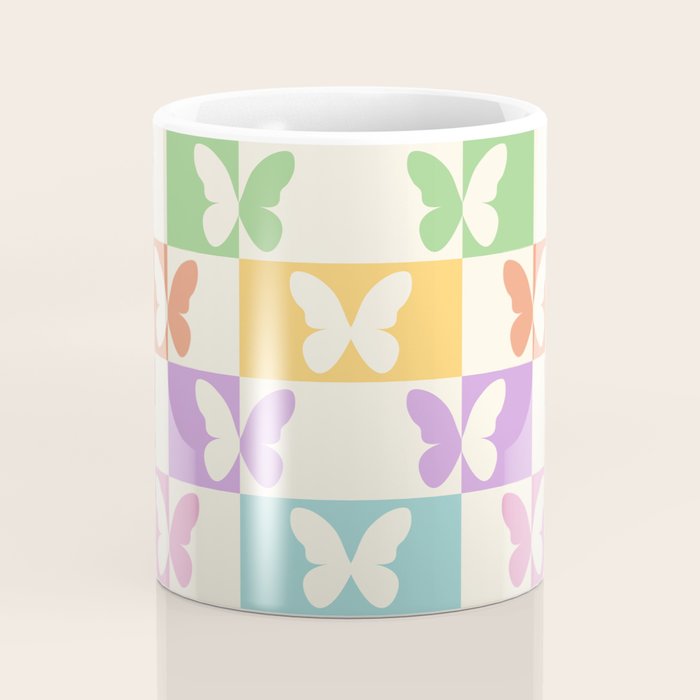 Retro Colorful Butterfly Checkered Pattern Coffee Mug Gallery Image 4