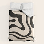Modern Liquid Swirl Abstract Pattern Square in Almond Cream and Black Comforter Gallery Image 6