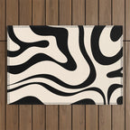 Modern Liquid Swirl Abstract Pattern Square in Almond Cream and Black Outdoor Rug Gallery Image 1