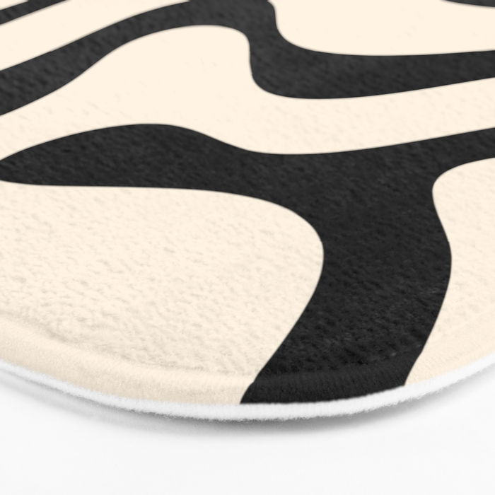 Modern Liquid Swirl Abstract Pattern Square in Almond Cream and Black Bath Mat Gallery Image 3