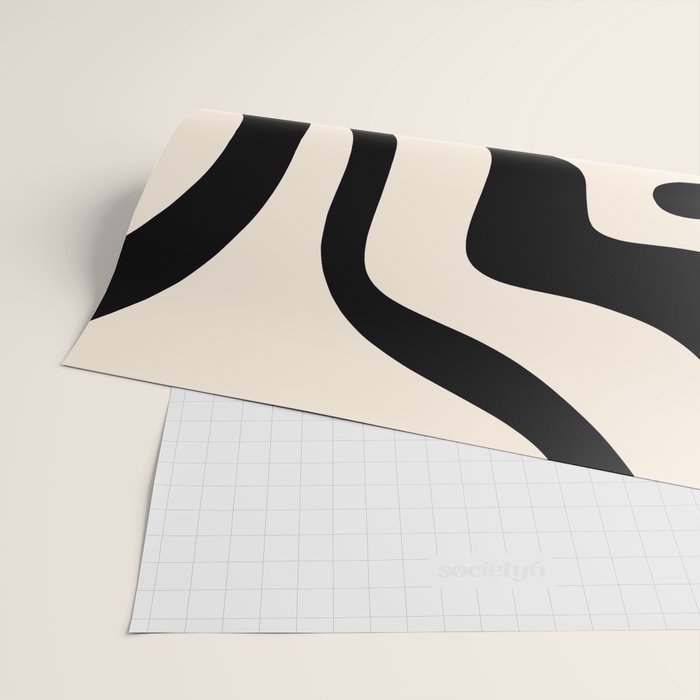 Modern Liquid Swirl Abstract Pattern Square in Almond Cream and Black Wrapping Paper Gallery Image 2