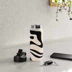 Modern Liquid Swirl Abstract Pattern Square in Almond Cream and Black Water Bottle Gallery Image 4