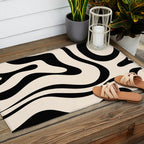 Modern Liquid Swirl Abstract Pattern Square in Almond Cream and Black Outdoor Rug Gallery Image 2