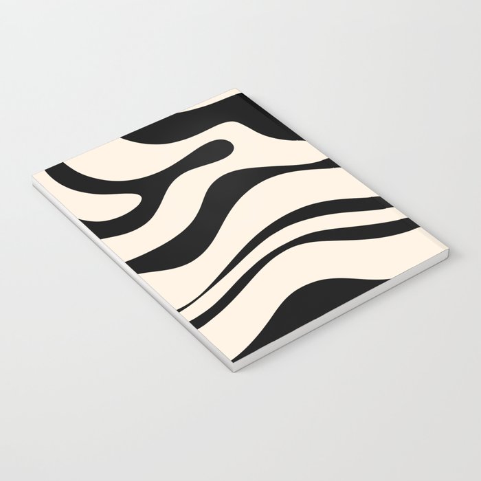 Modern Liquid Swirl Abstract Pattern Square in Almond Cream and Black Notebook Gallery Image 3
