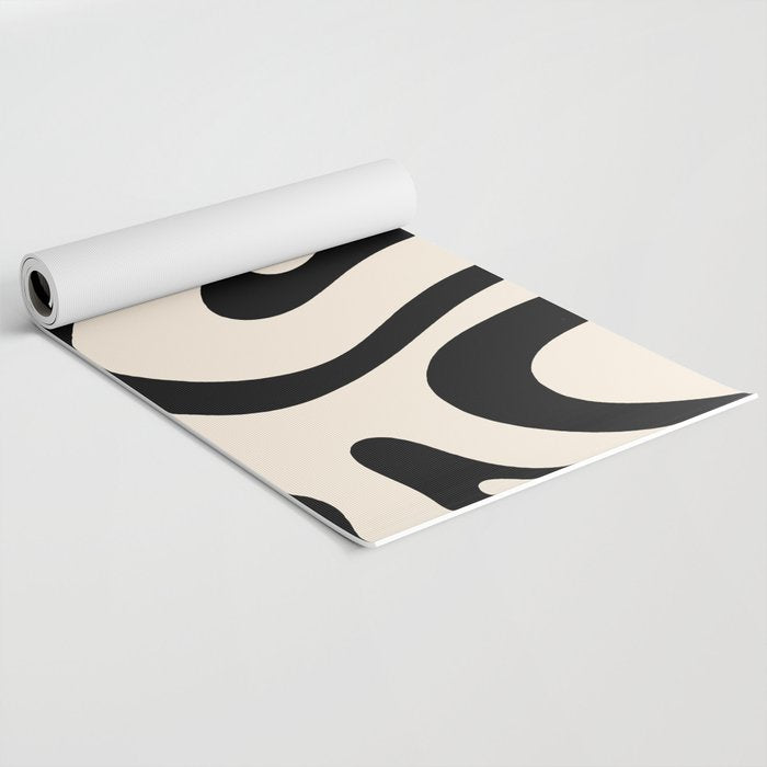 Modern Liquid Swirl Abstract Pattern Square in Almond Cream and Black Yoga Mat Gallery Image 2