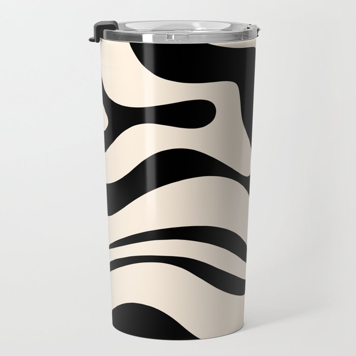 Modern Liquid Swirl Abstract Pattern Square in Almond Cream and Black Travel Mug Gallery Image 3