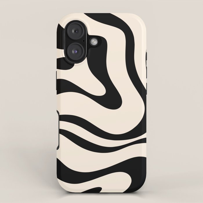 Modern Liquid Swirl Abstract Pattern Square in Almond Cream and Black iPhone Case Gallery Image 1