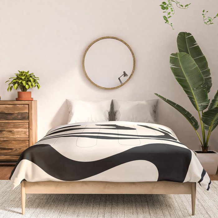 Modern Liquid Swirl Abstract Pattern Square in Almond Cream and Black Comforter Gallery Image 3