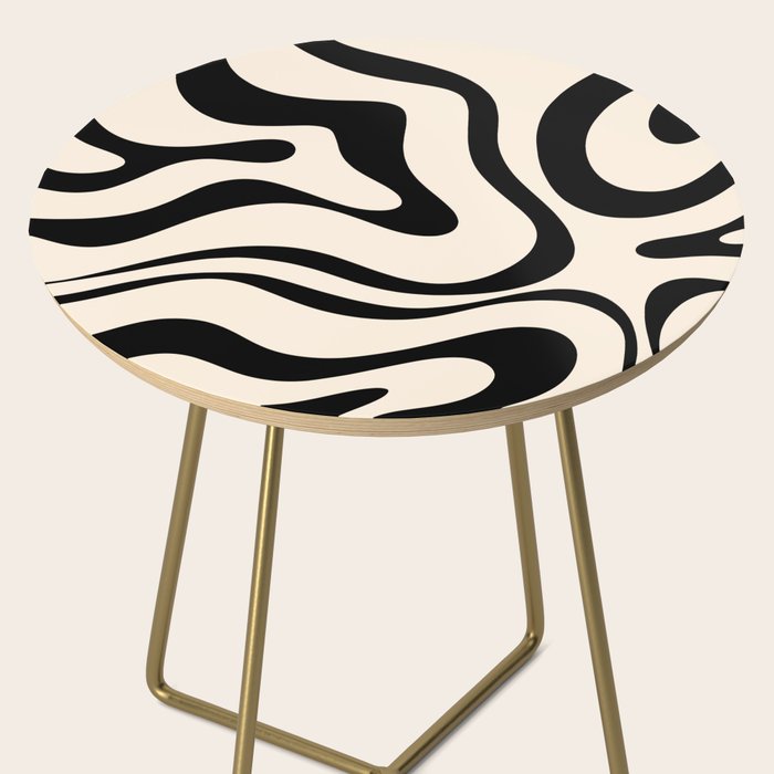 Modern Liquid Swirl Abstract Pattern Square in Almond Cream and Black Side Table Gallery Image 2